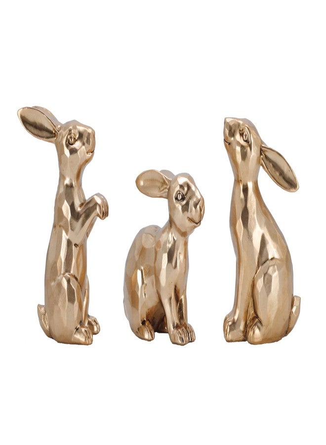 JORAE Gold Bunny Statues Easter Rabbit Figurines Set of 3 Vintage Rabbit Statues Animal Home Décor Office Table Ornament, Champagne Gold, 3" H, Polyresin - Image 2